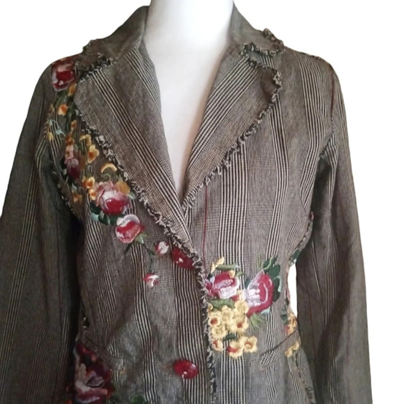 DB Sport Floral Embroidered Glenn Plaid Two Button Lined Blazer Size Small - Picture 6 of 9